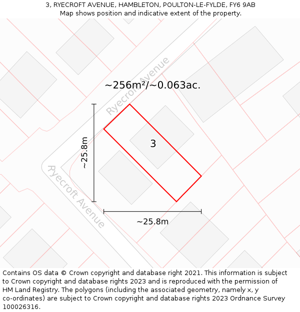 3, RYECROFT AVENUE, HAMBLETON, POULTON-LE-FYLDE, FY6 9AB: Plot and title map