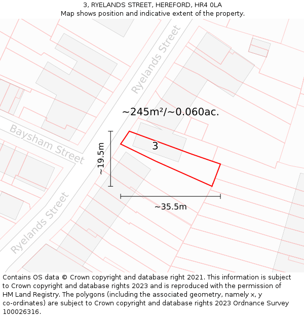 3, RYELANDS STREET, HEREFORD, HR4 0LA: Plot and title map