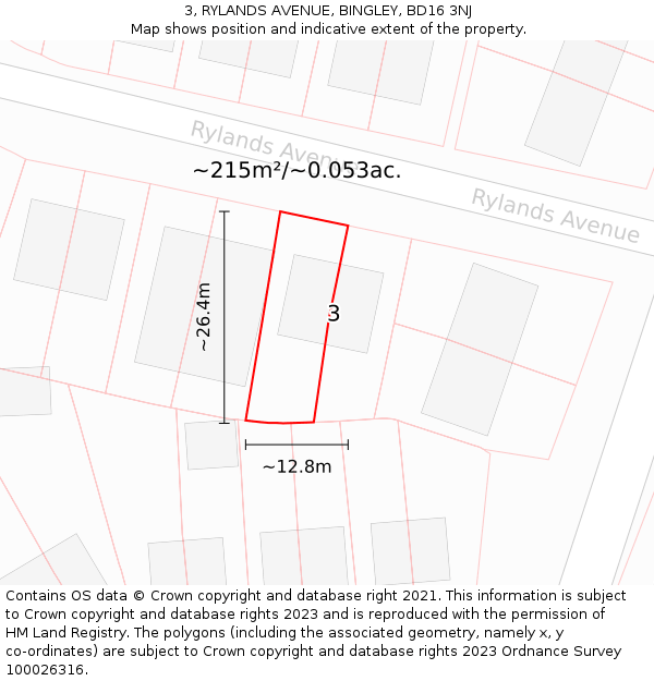 3, RYLANDS AVENUE, BINGLEY, BD16 3NJ: Plot and title map