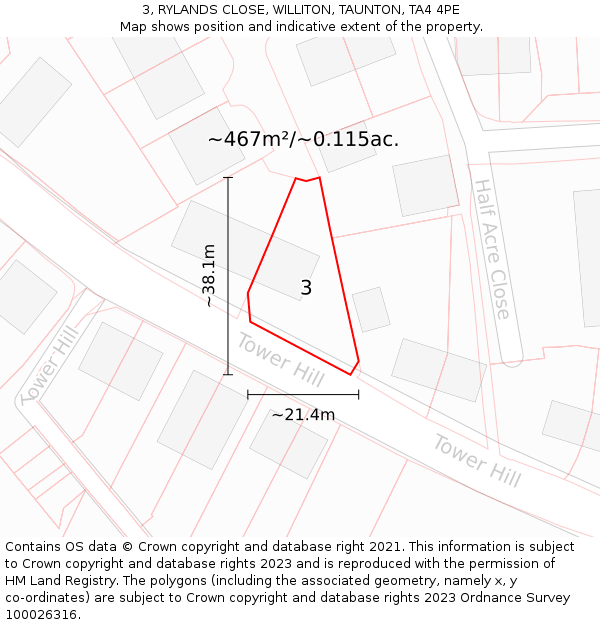 3, RYLANDS CLOSE, WILLITON, TAUNTON, TA4 4PE: Plot and title map