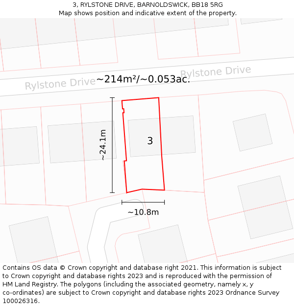 3, RYLSTONE DRIVE, BARNOLDSWICK, BB18 5RG: Plot and title map