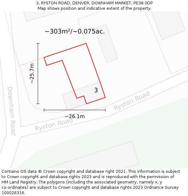 3, RYSTON ROAD, DENVER, DOWNHAM MARKET, PE38 0DP: Plot and title map