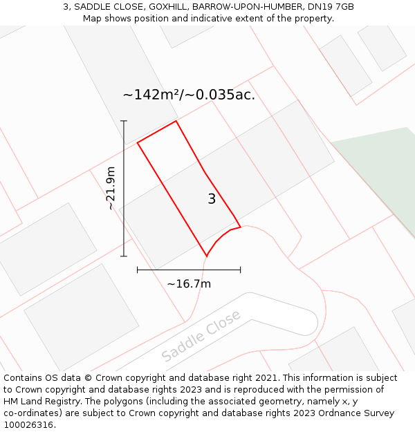3, SADDLE CLOSE, GOXHILL, BARROW-UPON-HUMBER, DN19 7GB: Plot and title map