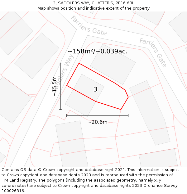 3, SADDLERS WAY, CHATTERIS, PE16 6BL: Plot and title map