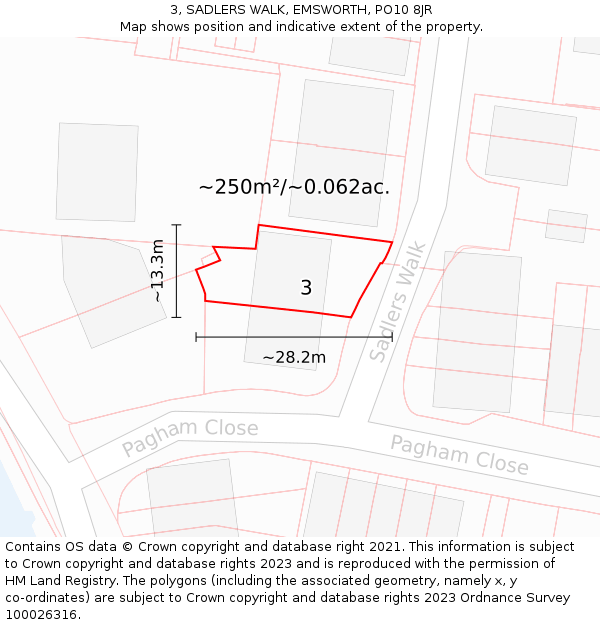 3, SADLERS WALK, EMSWORTH, PO10 8JR: Plot and title map