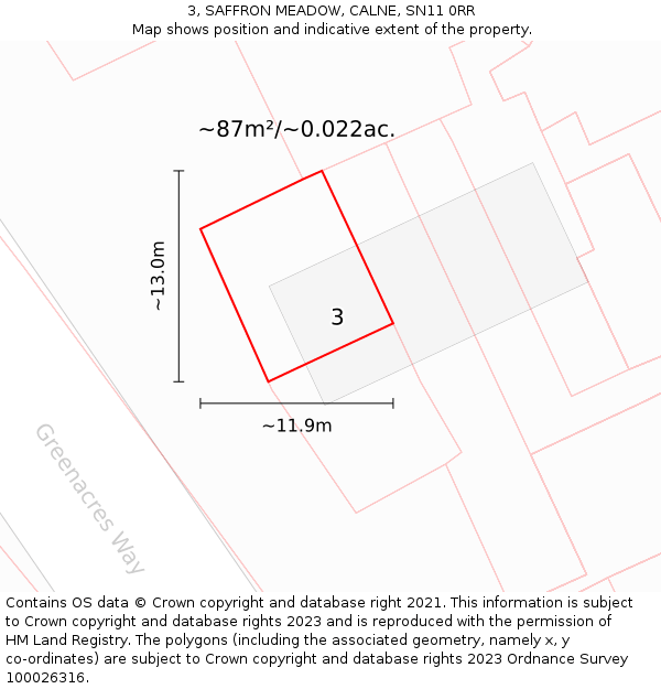 3, SAFFRON MEADOW, CALNE, SN11 0RR: Plot and title map