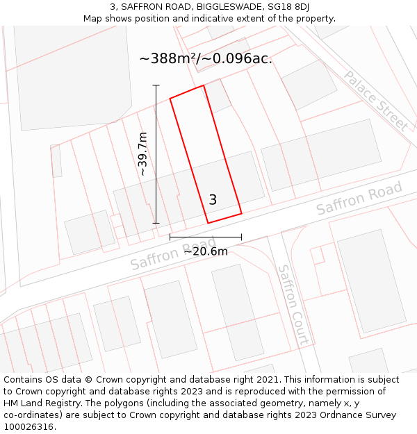 3, SAFFRON ROAD, BIGGLESWADE, SG18 8DJ: Plot and title map