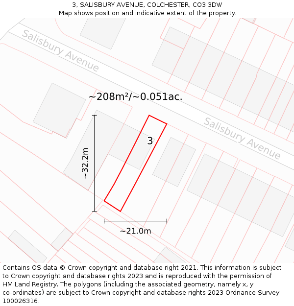 3, SALISBURY AVENUE, COLCHESTER, CO3 3DW: Plot and title map