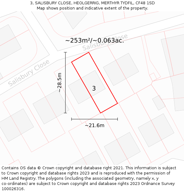 3, SALISBURY CLOSE, HEOLGERRIG, MERTHYR TYDFIL, CF48 1SD: Plot and title map