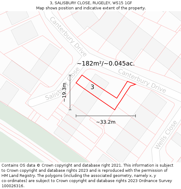 3, SALISBURY CLOSE, RUGELEY, WS15 1GF: Plot and title map