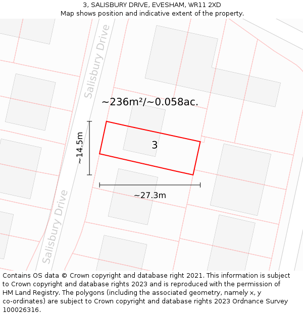 3, SALISBURY DRIVE, EVESHAM, WR11 2XD: Plot and title map