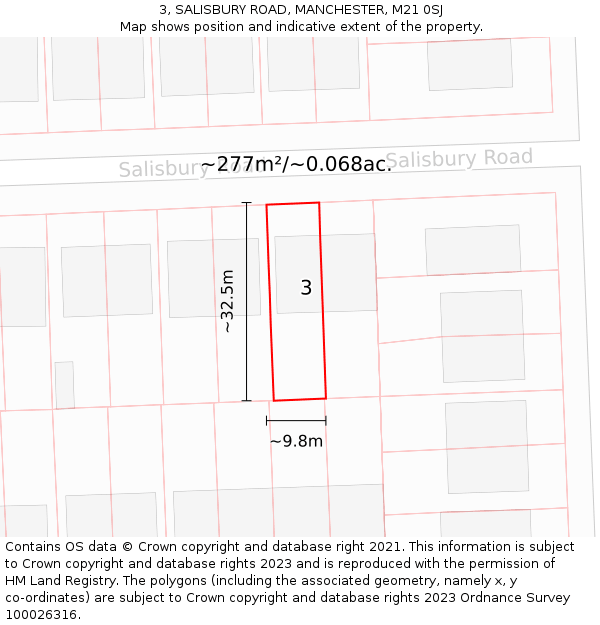 3, SALISBURY ROAD, MANCHESTER, M21 0SJ: Plot and title map