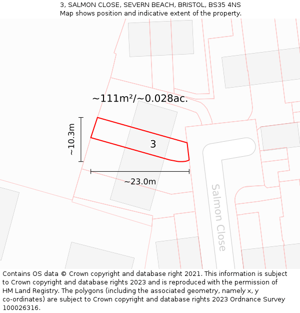 3, SALMON CLOSE, SEVERN BEACH, BRISTOL, BS35 4NS: Plot and title map