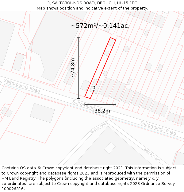 3, SALTGROUNDS ROAD, BROUGH, HU15 1EG: Plot and title map