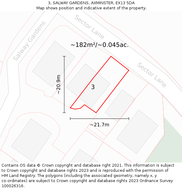 3, SALWAY GARDENS, AXMINSTER, EX13 5DA: Plot and title map