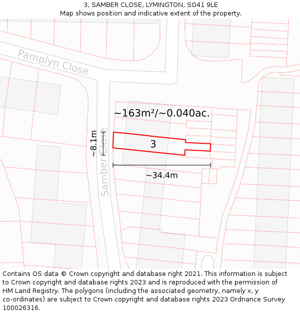 3, SAMBER CLOSE, LYMINGTON, SO41 9LE: Plot and title map