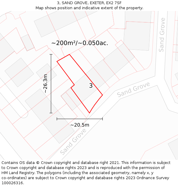 3, SAND GROVE, EXETER, EX2 7SF: Plot and title map