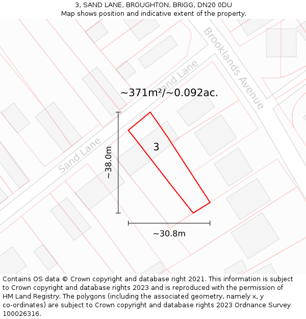 3, SAND LANE, BROUGHTON, BRIGG, DN20 0DU: Plot and title map