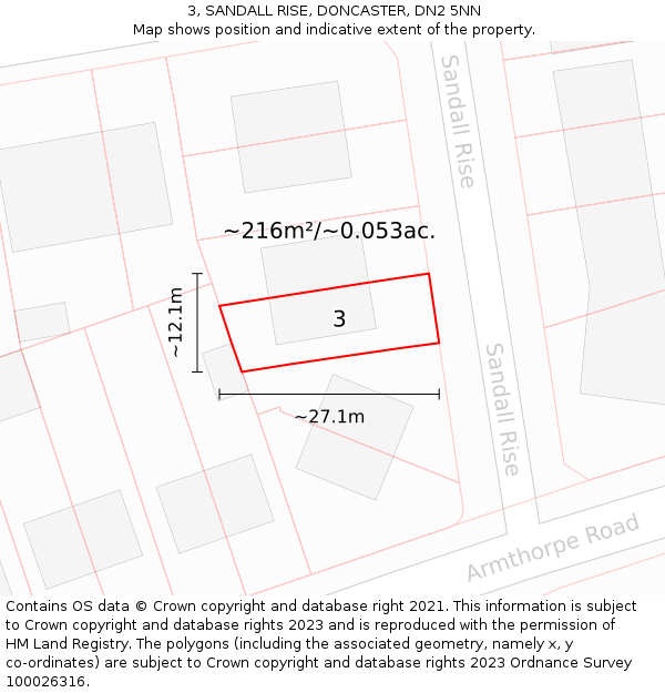 3, SANDALL RISE, DONCASTER, DN2 5NN: Plot and title map
