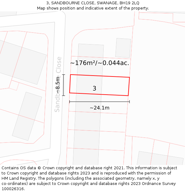 3, SANDBOURNE CLOSE, SWANAGE, BH19 2LQ: Plot and title map