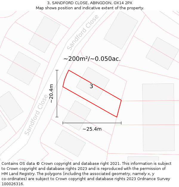 3, SANDFORD CLOSE, ABINGDON, OX14 2PX: Plot and title map