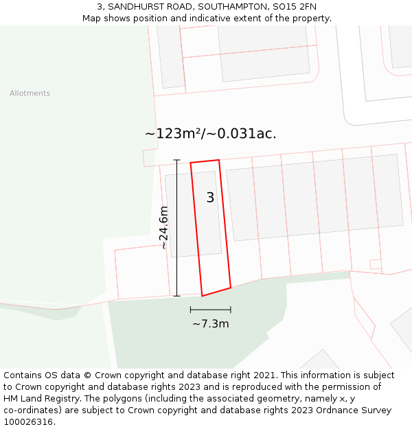3, SANDHURST ROAD, SOUTHAMPTON, SO15 2FN: Plot and title map