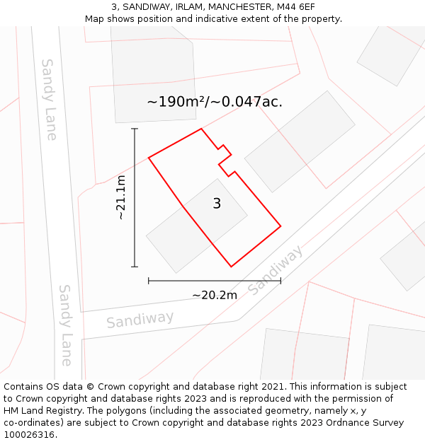 3, SANDIWAY, IRLAM, MANCHESTER, M44 6EF: Plot and title map