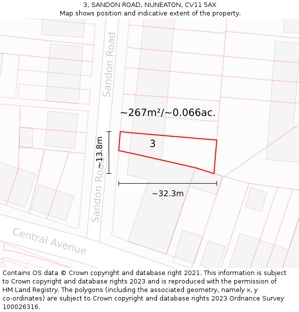 3, SANDON ROAD, NUNEATON, CV11 5AX: Plot and title map