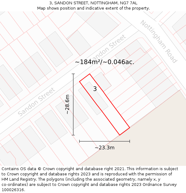 3, SANDON STREET, NOTTINGHAM, NG7 7AL: Plot and title map