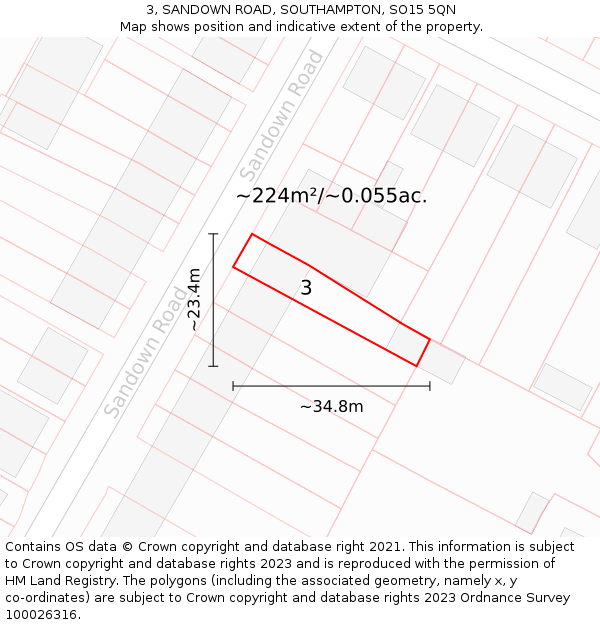 3, SANDOWN ROAD, SOUTHAMPTON, SO15 5QN: Plot and title map