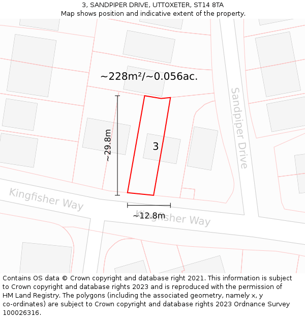 3, SANDPIPER DRIVE, UTTOXETER, ST14 8TA: Plot and title map