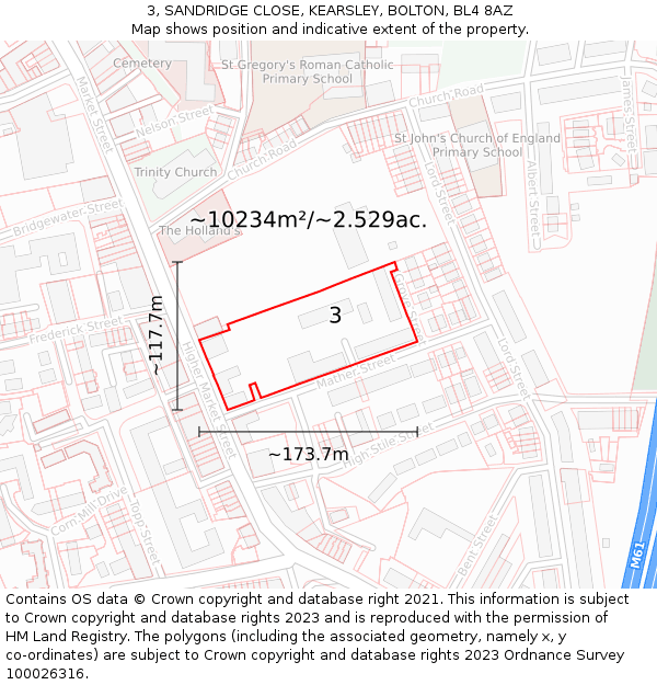 3, SANDRIDGE CLOSE, KEARSLEY, BOLTON, BL4 8AZ: Plot and title map