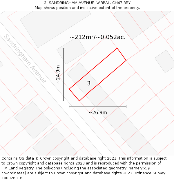 3, SANDRINGHAM AVENUE, WIRRAL, CH47 3BY: Plot and title map
