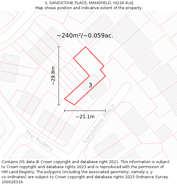 3, SANDSTONE PLACE, MANSFIELD, NG18 4UQ: Plot and title map