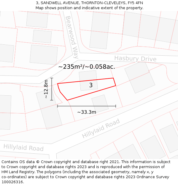 3, SANDWELL AVENUE, THORNTON-CLEVELEYS, FY5 4FN: Plot and title map