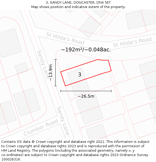 3, SANDY LANE, DONCASTER, DN4 5ET: Plot and title map