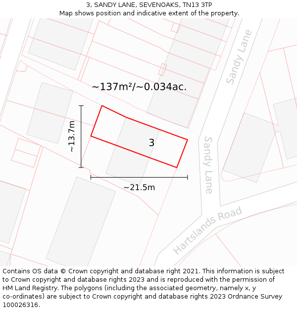 3, SANDY LANE, SEVENOAKS, TN13 3TP: Plot and title map