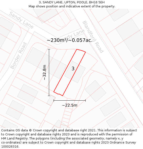 3, SANDY LANE, UPTON, POOLE, BH16 5EH: Plot and title map