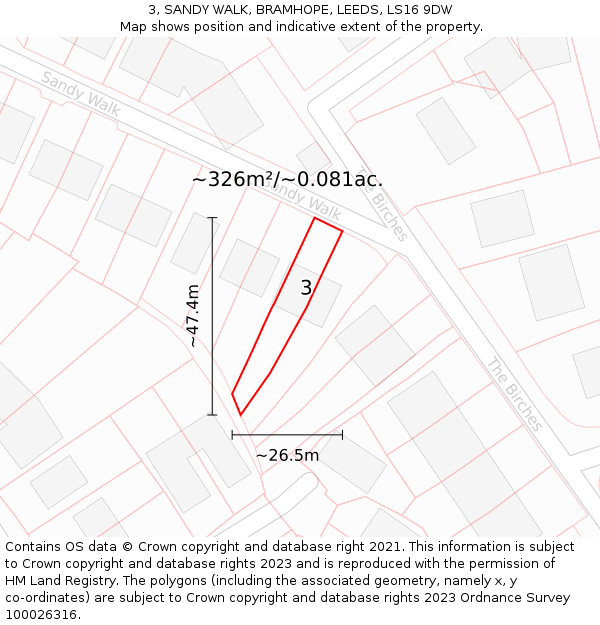 3, SANDY WALK, BRAMHOPE, LEEDS, LS16 9DW: Plot and title map