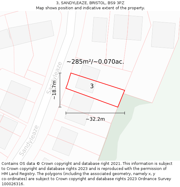 3, SANDYLEAZE, BRISTOL, BS9 3PZ: Plot and title map
