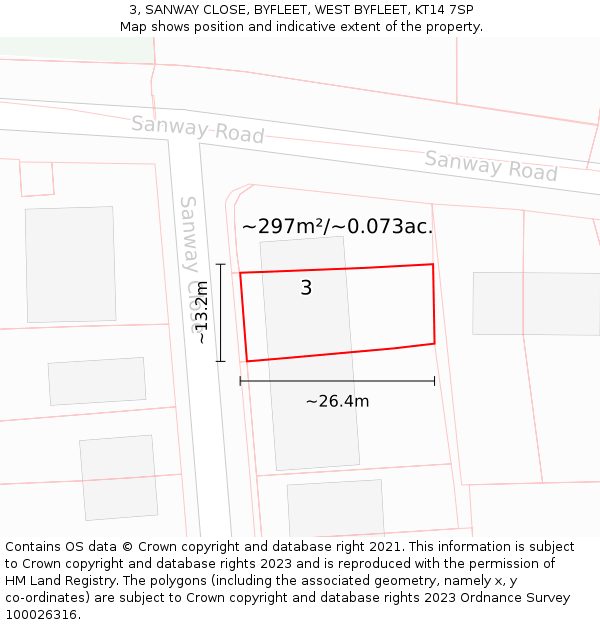 3, SANWAY CLOSE, BYFLEET, WEST BYFLEET, KT14 7SP: Plot and title map