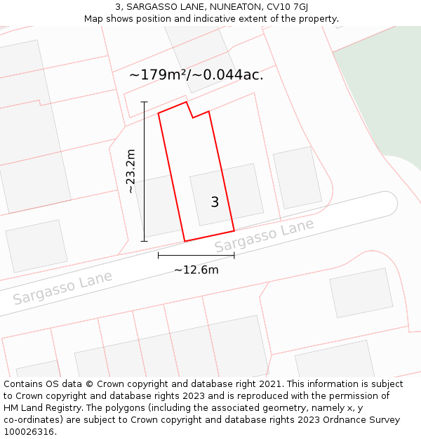 3, SARGASSO LANE, NUNEATON, CV10 7GJ: Plot and title map