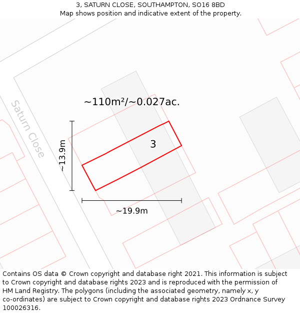 3, SATURN CLOSE, SOUTHAMPTON, SO16 8BD: Plot and title map