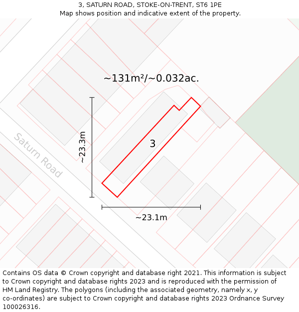 3, SATURN ROAD, STOKE-ON-TRENT, ST6 1PE: Plot and title map