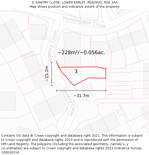 3, SAWTRY CLOSE, LOWER EARLEY, READING, RG6 3AA: Plot and title map