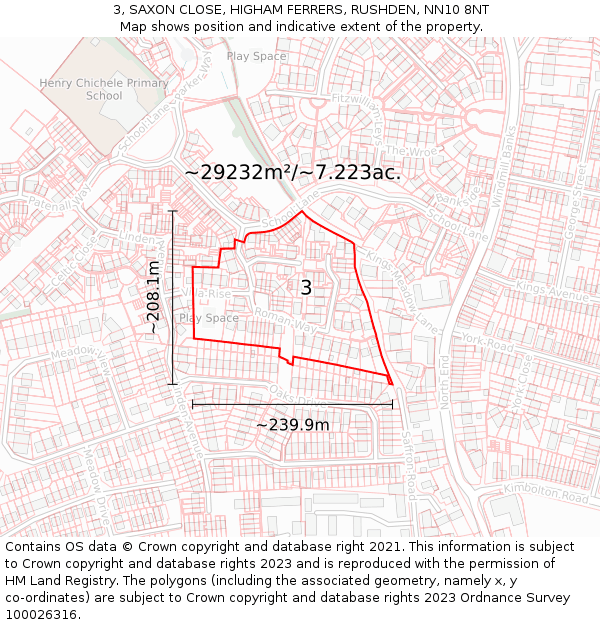 3, SAXON CLOSE, HIGHAM FERRERS, RUSHDEN, NN10 8NT: Plot and title map