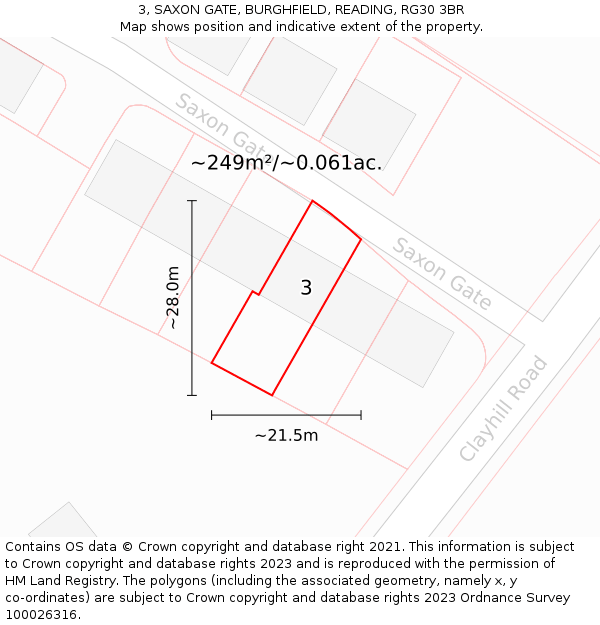 3, SAXON GATE, BURGHFIELD, READING, RG30 3BR: Plot and title map