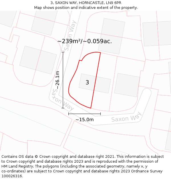 3, SAXON WAY, HORNCASTLE, LN9 6PR: Plot and title map