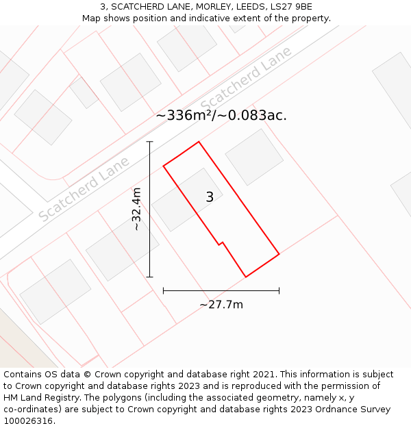3, SCATCHERD LANE, MORLEY, LEEDS, LS27 9BE: Plot and title map