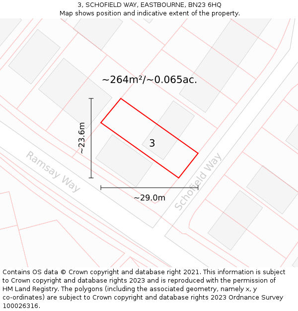 3, SCHOFIELD WAY, EASTBOURNE, BN23 6HQ: Plot and title map